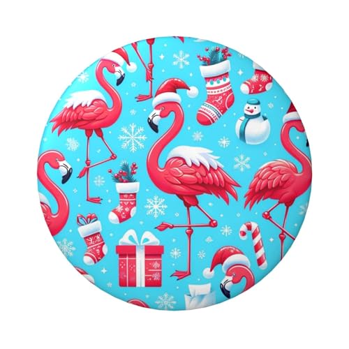 6 cm große, laminierte Pinback-Knöpfe mit weihnachtlichem Flamingo, 5 Stück, runde Abzeichen mit glänzender Oberfläche und sicherer Pinback von Vortithora