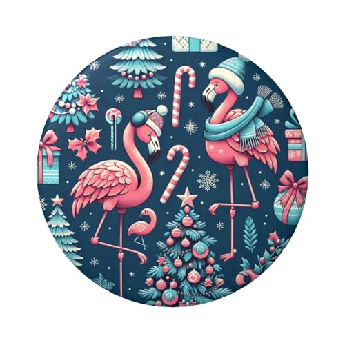 6 cm große Flamingo-Weihnachts-Schneeflocken-Knöpfe, laminiert, Pinback-Knöpfe, runde Abzeichen mit glänzender Oberfläche und sicherer Pinback-Rückseite von Vortithora