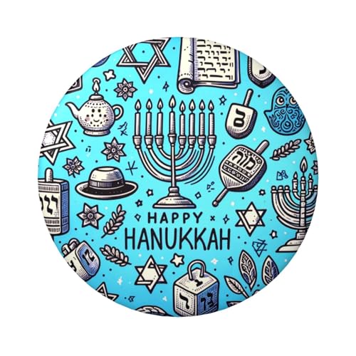 6 cm große Happy-Chanukkah-Blau-Lit-Kerzen laminierte Pinback-Knöpfe, 5 Stück, runde Abzeichen mit glänzender Oberfläche und sicherer Pinback von Vortithora