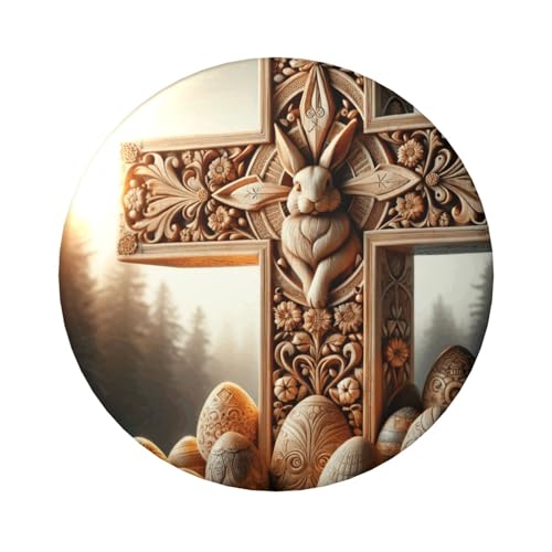 6 cm große laminierte Pinback-Knöpfe mit Oster-Haseneier-Kreuz, runde Abzeichen mit glänzender Oberfläche und sicherer Pinback-Rückseite von Vortithora