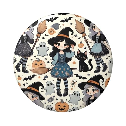 6 cm süße Halloween-Hexen-Katzen-laminierte Pinback-Knöpfe, 5 Stück, runde Abzeichen mit glänzender Oberfläche und sicherem Pinback von Vortithora