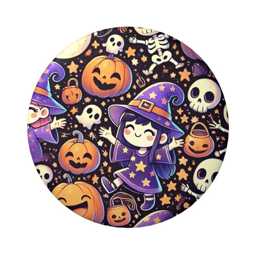 6 cm süße Halloween-Hexen-Kürbisse, laminiert, Pinback-Knöpfe, 5 Stück, runde Abzeichen mit glänzender Oberfläche und sicherer Pinback von Vortithora