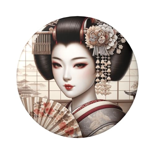 Japanische Geisha-Girl-Knöpfe, laminiert, 6 cm, 5 Stück, runde Abzeichen mit glänzender Oberfläche und sicherer Pinback von Vortithora