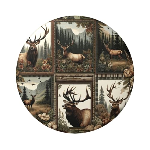 Laminierte Pinback-Knöpfe, 6 cm, Elch-Tarnmuster, Hirsch-Blumen, 5 Stück, runde Abzeichen mit glänzender Oberfläche und sicherer Pinback-Rückseite von Vortithora