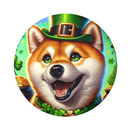 Laminierte Pinback-Knöpfe, 6 cm, Grün, Shiba-Inu-St-Patrick, 5 Stück, runde Abzeichen mit glänzender Oberfläche und sicherer Pinback von Vortithora