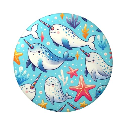 Laminierte Pinback-Knöpfe, 6 cm, Narwal und Seestern, 5 Stück, runde Abzeichen mit glänzender Oberfläche und sicherer Pinback von Vortithora