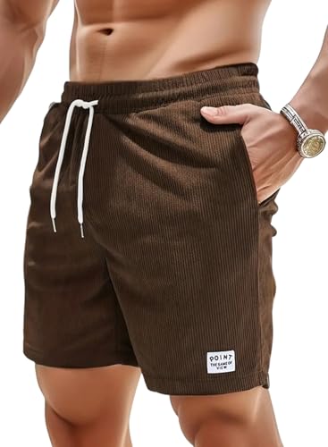Kurze Hose Herren Sommer Corduroy Bequem und Locker Shorts Weich Baumwolle Sport Kurze Hosen Männer Mode Freizeitshorts Elastische Taille mit Taschen Kaffee L von Vorvowry
