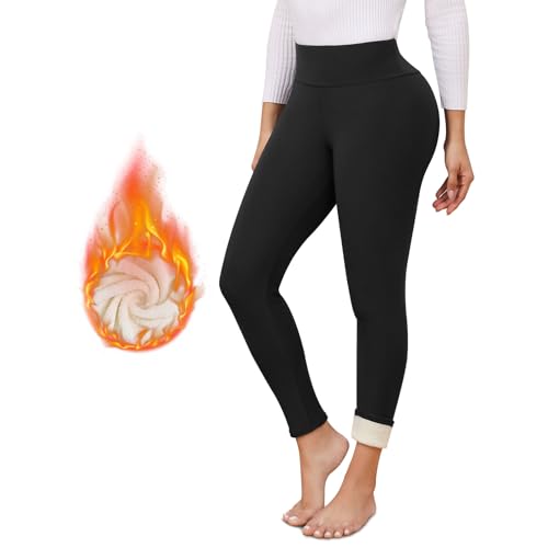 Thermo Leggings Damen Gefüttert Verdickte Thermoleggins Flauschige High Waist Blickdicht Sportleggins Winter Warme Fleece Leggings L Schwarz von Vorvowry