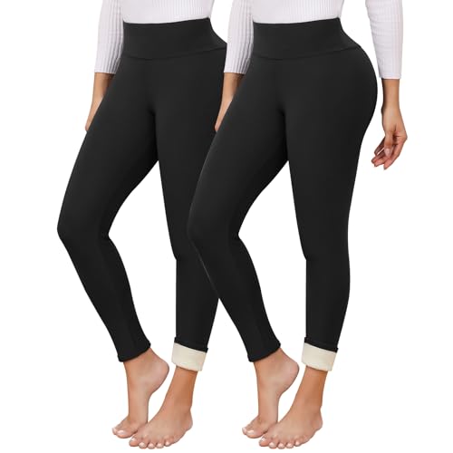 Thermo Leggings Damen Gefüttert Verdickte Thermoleggins Flauschige High Waist Blickdicht Sportleggins Winter Warme Fleece Leggings M 2PC Schwarz von Vorvowry