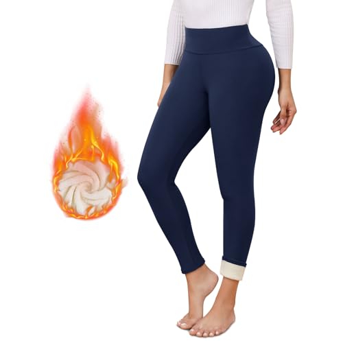 Thermo Leggings Damen Gefüttert Verdickte Thermoleggins Flauschige High Waist Blickdicht Sportleggins Winter Warme Fleece Leggings XL Navy blau von Vorvowry