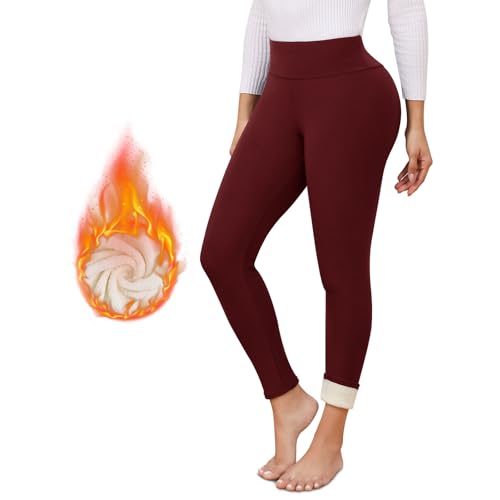 Thermo Leggings Damen Gefüttert Verdickte Thermoleggins Flauschige High Waist Blickdicht Sportleggins Winter Warme Fleece Leggings XXL Weinrot von Vorvowry