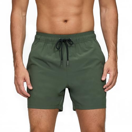Vorvowry Badehose Herren Badehosen Schnelltrocknend Schwimmhose Atmungsaktiv Badeshorts mit Meshfutter und Versteckte Reißverschlusstasche Bademode Männer Boardshorts Armeegrün S von Vorvowry