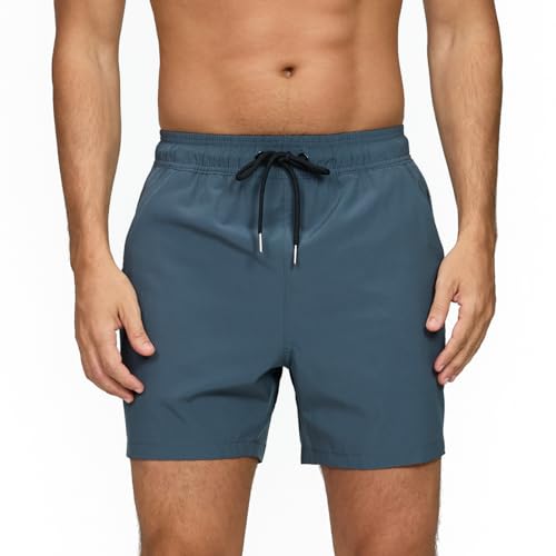 Vorvowry Badehose Herren Badehosen Schnelltrocknend Schwimmhose Atmungsaktiv Badeshorts mit Meshfutter und Versteckte Reißverschlusstasche Bademode Männer Boardshorts Grau M von Vorvowry