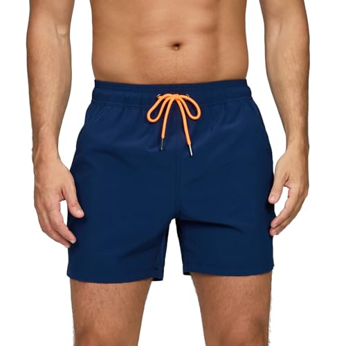 Vorvowry Badehose Herren Badehosen Schnelltrocknend Schwimmhose Atmungsaktiv Badeshorts mit Meshfutter und Versteckte Reißverschlusstasche Bademode Männer Boardshorts Marineblau S von Vorvowry