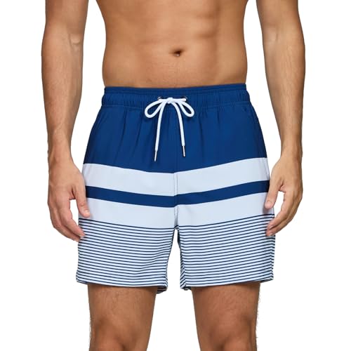 Vorvowry Badehose Herren Badehosen Schnelltrocknend Schwimmhose Atmungsaktiv Badeshorts mit Meshfutter und Versteckte Reißverschlusstasche Bademode Männer Boardshorts Mehrfarbige Streifen M von Vorvowry