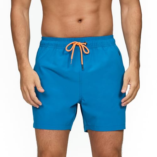Vorvowry Badehose Herren Badehosen Schnelltrocknend Schwimmhose Atmungsaktiv Badeshorts mit Meshfutter und Versteckte Reißverschlusstasche Bademode Männer Boardshorts Pfauenblau M von Vorvowry