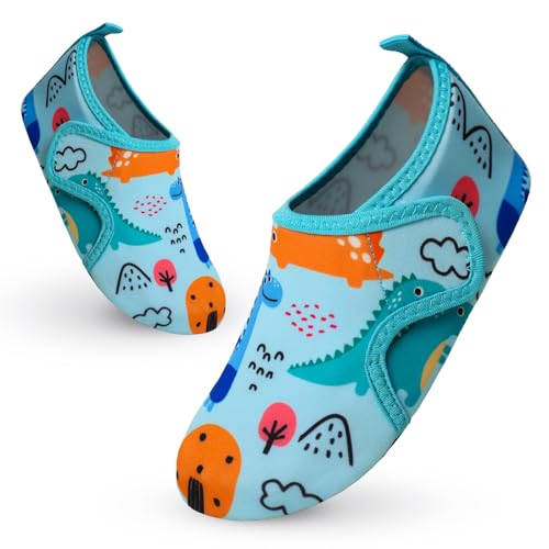 Vorvowry Badeschuhe Kinder Mädchen Jungen Wasserschuhe rutschfeste Schwimmschuhe Schnell Trocknend Aquaschuhe Leicht Strandschuhe Barfußschuhe Badesocken Kleinkinder Blauer Dinosaurier 24-25 von Vorvowry