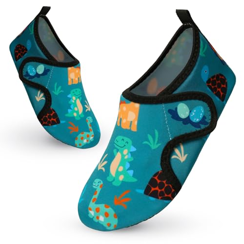 Vorvowry Badeschuhe Kinder Mädchen Jungen Wasserschuhe rutschfeste Schwimmschuhe Schnell Trocknend Aquaschuhe Leicht Strandschuhe Barfußschuhe Badesocken Kleinkinder Grüner Dinosaurier 22-23 von Vorvowry