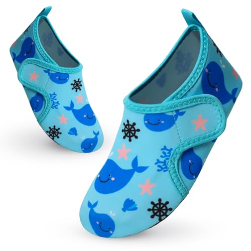 Vorvowry Badeschuhe Kinder Mädchen Jungen Wasserschuhe rutschfeste Schwimmschuhe Schnell Trocknend Aquaschuhe Leicht Strandschuhe Barfußschuhe Badesocken Kleinkinder Hellblauer Wal 24-25 von Vorvowry