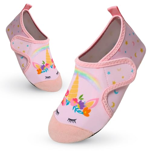 Vorvowry Badeschuhe Kinder Mädchen Jungen Wasserschuhe rutschfeste Schwimmschuhe Schnell Trocknend Aquaschuhe Leicht Strandschuhe Barfußschuhe Badesocken Kleinkinder Rosa Einhorn 30-31 von Vorvowry