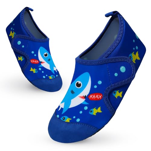 Vorvowry Badeschuhe Kinder Mädchen Jungen Wasserschuhe rutschfeste Schwimmschuhe Schnell Trocknend Aquaschuhe Leicht Strandschuhe Barfußschuhe Badesocken Kleinkinder Tiefblauer Hai 28-29 von Vorvowry