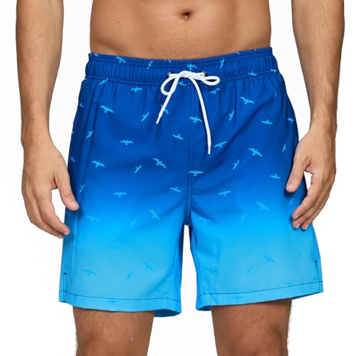Vorvowry Badeshorts Herren Wasserdicht Schnelltrocknend Schwimmhose, Bequem Verstellbarem Tunnelzug Badehose Männer, Mode Bademode für Herren mit Reißverschlusstasche M Farbverlaufsvogel von Vorvowry