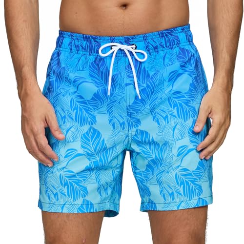 Vorvowry Badeshorts Herren Wasserdicht Schnelltrocknend Schwimmhose, Bequem Verstellbarem Tunnelzug Badehose Männer, Mode Bademode für Herren mit Reißverschlusstasche S Farbverlaufsblätter von Vorvowry