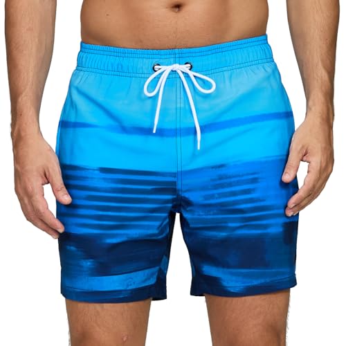 Vorvowry Badeshorts Herren Wasserdicht Schnelltrocknend Schwimmhose, Bequem Verstellbarem Tunnelzug Badehose Männer, Mode Bademode für Herren mit Reißverschlusstasche S Farbverlaufsstreifen von Vorvowry