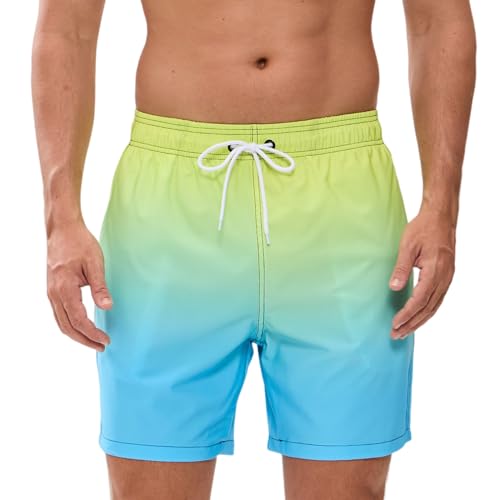 Vorvowry Badeshorts Herren Wasserdicht Schnelltrocknend Schwimmhose, Bequem Verstellbarem Tunnelzug Badehose Männer, Mode Bademode für Herren mit Reißverschlusstasche S Grün Blau von Vorvowry