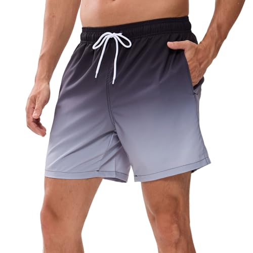 Vorvowry Badeshorts Herren Wasserdicht Schnelltrocknend Schwimmhose, Bequem Verstellbarem Tunnelzug Badehose Männer, Mode Bademode für Herren mit Reißverschlusstasche S Schwarzgrau von Vorvowry