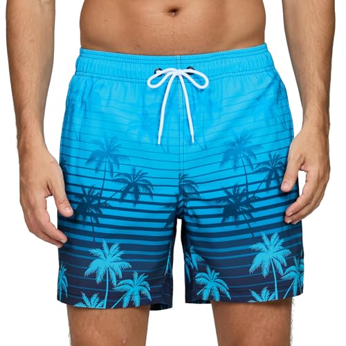 Vorvowry Badeshorts Herren Wasserdicht Schnelltrocknend Schwimmhose, Bequem Verstellbarem Tunnelzug Badehose Männer, Mode Bademode für Herren mit Reißverschlusstasche XL Kokospalme von Vorvowry