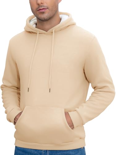 Vorvowry Fleecepullover Herren Fleece Hoodie Warm Gefütterter Thermo Sherpa Kapuzenpullover mit Kängurutasche Dicker Winterpullover Herren Aprikose XXL von Vorvowry