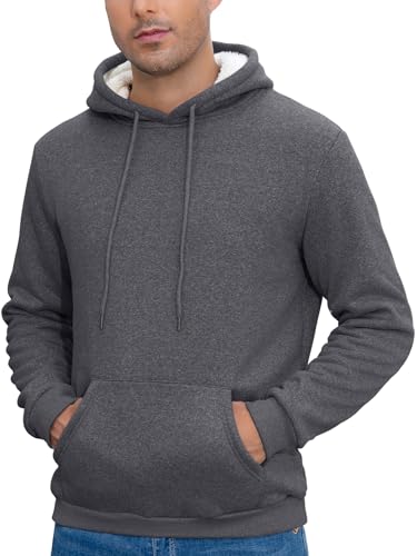 Vorvowry Fleecepullover Herren Fleece Hoodie Warm Gefütterter Thermo Sherpa Kapuzenpullover mit Kängurutasche Dicker Winterpullover Herren Dunkelgrau L von Vorvowry