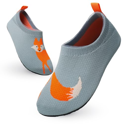 Vorvowry Hausschuhe Kinder Mädchen Junge Rutschfest Kindergarten Pantoffeln Weich Leicht Turnschläppchen Lauflernschuhe Kleinkinder Barfussschuhe Slippers Grauer Fuchs 22-23 von Vorvowry