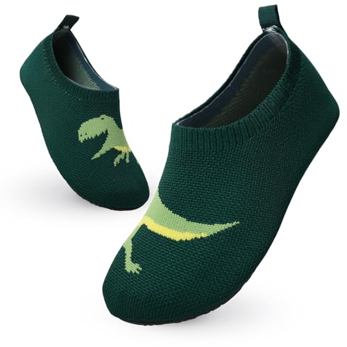 Vorvowry Hausschuhe Kinder Mädchen Junge Rutschfest Kindergarten Pantoffeln Weich Leicht Turnschläppchen Lauflernschuhe Kleinkinder Barfussschuhe Slippers Grüner Dinosaurier 24-25 von Vorvowry