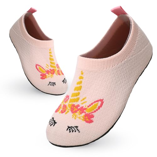 Vorvowry Hausschuhe Kinder Mädchen Junge Rutschfest Kindergarten Pantoffeln Weich Leicht Turnschläppchen Lauflernschuhe Kleinkinder Barfussschuhe Slippers Rosa Einhorn 22-23 von Vorvowry