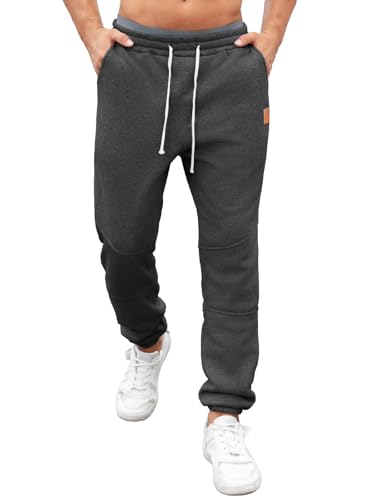 Vorvowry Jogginghose Herren Warme Gefütterte Thermo Trainingshose Winter Lang Fleecehose Lässige Sweatpants Sporthose mit Kordelzug und Taschen Dunkelgrau L von Vorvowry