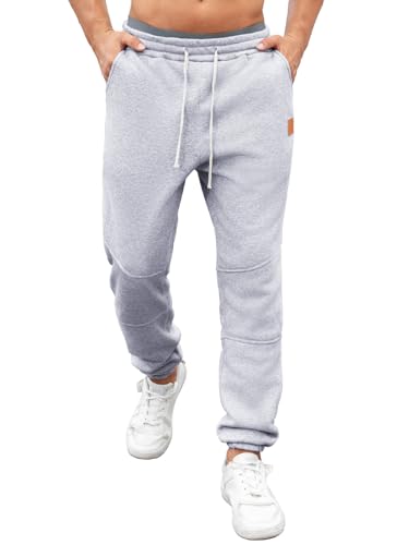 Vorvowry Jogginghose Herren Warme Gefütterte Thermo Trainingshose Winter Lang Fleecehose Lässige Sweatpants Sporthose mit Kordelzug und Taschen Hellgrau M von Vorvowry