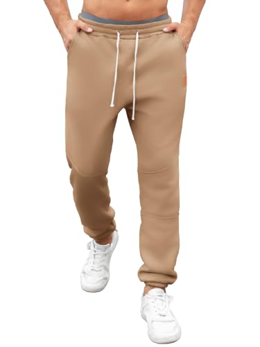 Vorvowry Jogginghose Herren Warme Gefütterte Thermo Trainingshose Winter Lang Fleecehose Lässige Sweatpants Sporthose mit Kordelzug und Taschen Khaki XXL von Vorvowry