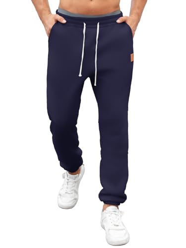 Vorvowry Jogginghose Herren Warme Gefütterte Thermo Trainingshose Winter Lang Fleecehose Lässige Sweatpants Sporthose mit Kordelzug und Taschen Marineblau L von Vorvowry