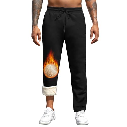 Vorvowry Jogginghose Herren Winter Thermo Sweatpants Dicke Warme Baumwolle Gefüttert Fleecehose Breite Trainingshose Lang Sporthose Elastischer Bund mit Kordelzug XL Gerades Bein Schwarz von Vorvowry