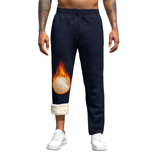 Vorvowry Jogginghose Herren Winter Thermo Sweatpants Dicke Warme Baumwolle Gefüttert Fleecehose Breite Trainingshose Lang Sporthose Elastischer Bund mit Kordelzug XL Saphirglas mit geradem Bein von Vorvowry