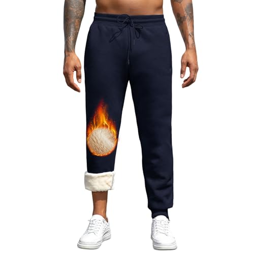 Vorvowry Jogginghose Herren Winter Thermo Sweatpants Dicke Warme Baumwolle Gefüttert Fleecehose Breite Trainingshose Lang Sporthose Elastischer Bund mit Kordelzug XS Leggings Saphir von Vorvowry