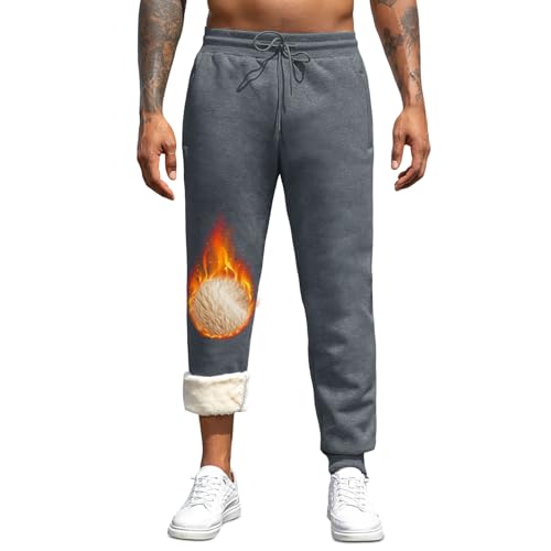 Vorvowry Jogginghose Herren Winter Thermo Sweatpants Dicke Warme Baumwolle Gefüttert Fleecehose Breite Trainingshose Lang Sporthose Elastischer Bund mit Kordelzug XXL Leggings Dunkelgrau von Vorvowry