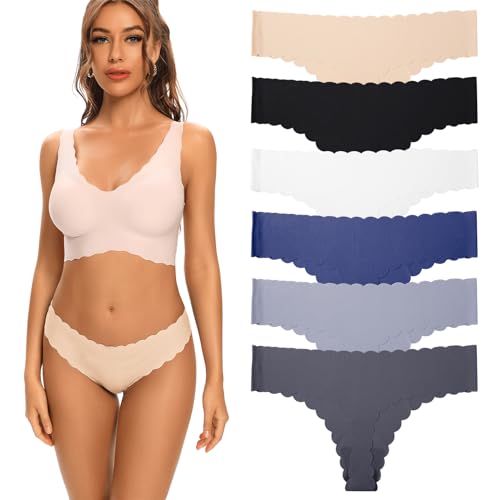 Vorvowry Tanga Damen Nahtlose Unterwäsche, Niedrige Taille String Weich Unsichtbare Frauen Unterhosen, Bequem Atmungsaktive Damen Slips Thong Mehrpack 6er Pack L Mehrfarbig von Vorvowry