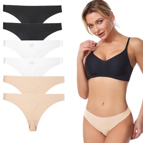 Vorvowry Tanga Damen Nahtlose Unterwäsche, Niedrige Taille String Weich Unsichtbare Frauen Unterhosen, Bequem Atmungsaktive Damen Slips Thong Mehrpack 6er Pack L Mehrfarbig von Vorvowry