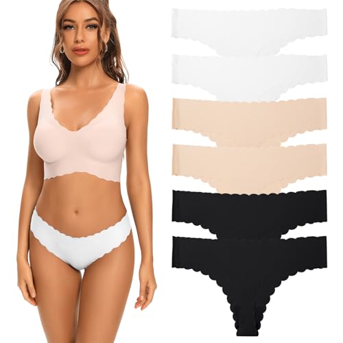 Vorvowry Tanga Damen Nahtlose Unterwäsche, Niedrige Taille String Weich Unsichtbare Frauen Unterhosen, Bequem Atmungsaktive Damen Slips Thong Mehrpack 6er Pack M Mehrfarbig von Vorvowry