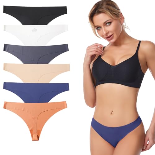 Vorvowry Tanga Damen Nahtlose Unterwäsche, Niedrige Taille String Weich Unsichtbare Frauen Unterhosen, Bequem Atmungsaktive Damen Slips Thong Mehrpack 6er Pack S Mehrfarbig von Vorvowry