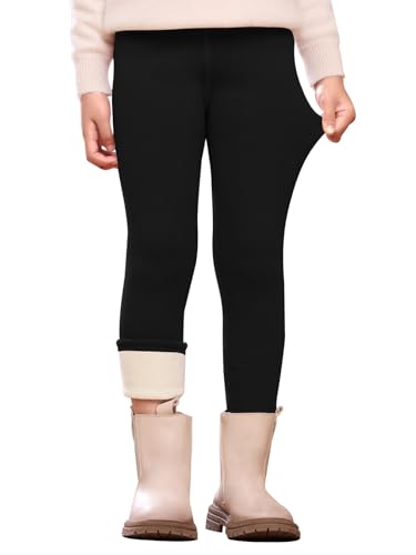 Vorvowry Thermoleggings Mädchen Weiche Gefütterte Stretch Thermohose Dicke Kuschelige Warme Winter Leggings für Kinder 130 Schwarz von Vorvowry