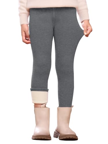 Vorvowry Thermoleggings Mädchen Weiche Gefütterte Stretch Thermohose Dicke Kuschelige Warme Winter Leggings für Kinder 140 Hellgrau von Vorvowry